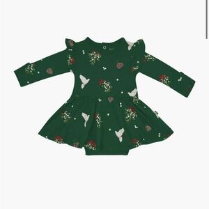 Kyte Baby Mistletoe Print Twirl Long Sleeve Skirted Bodysuit 0-3 months NWT